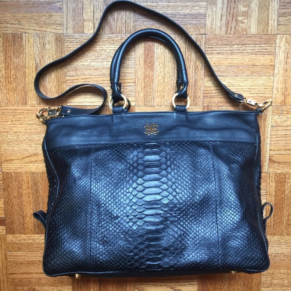 Lena Erziak Black Snakeskin Python Large Bag NEW